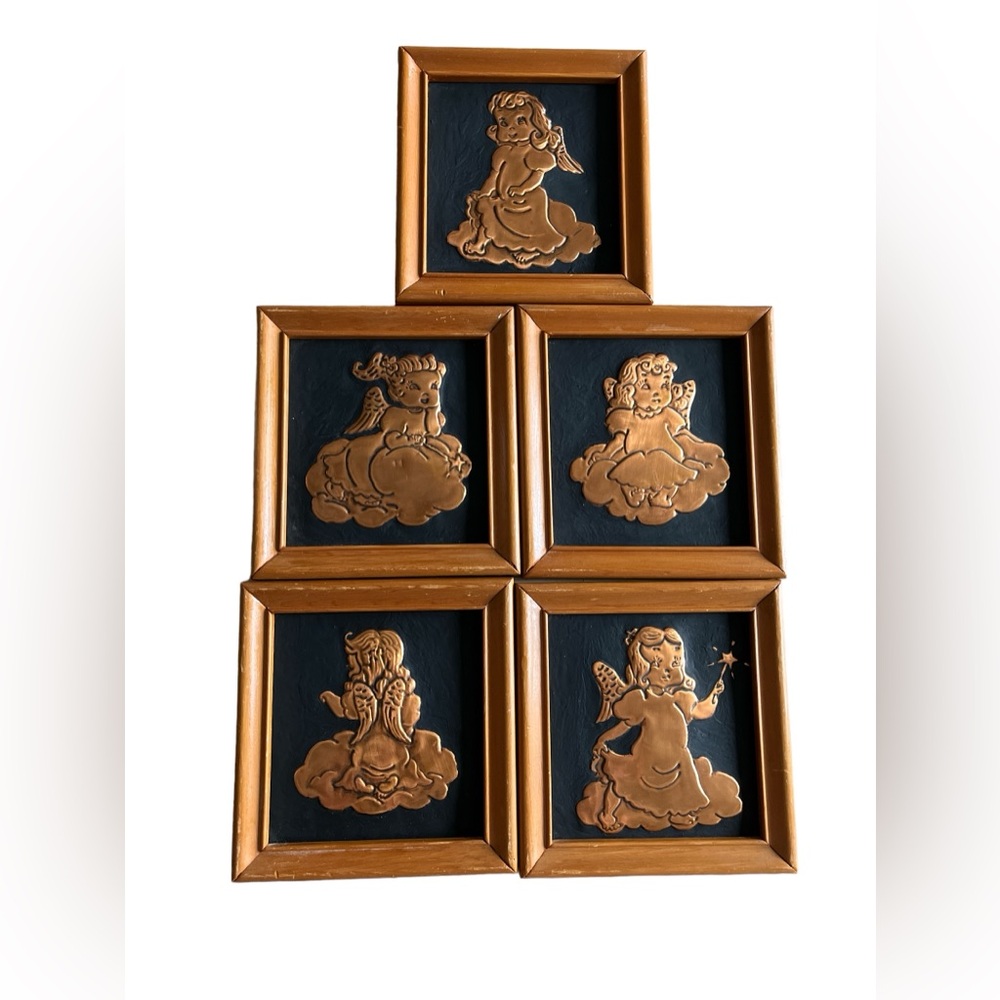 RARE COPPER ART - 5 Vintage Framed Copper Art - for that baby girls nursery